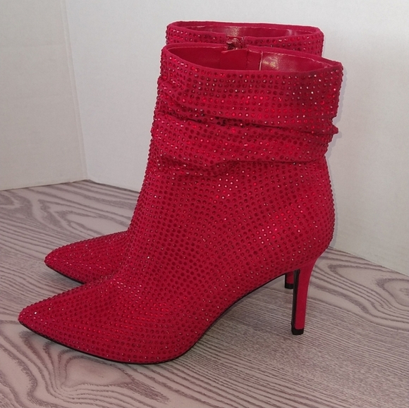 Nine West red Dazzle heels rhinestones ankle boots size 7.5 - Picture 5 of 9